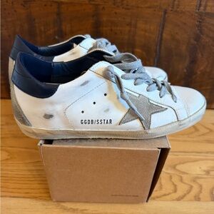 Golden Goose superstars, AUTHENTIC, size 37 (women 6.5-7.5), white and navy.